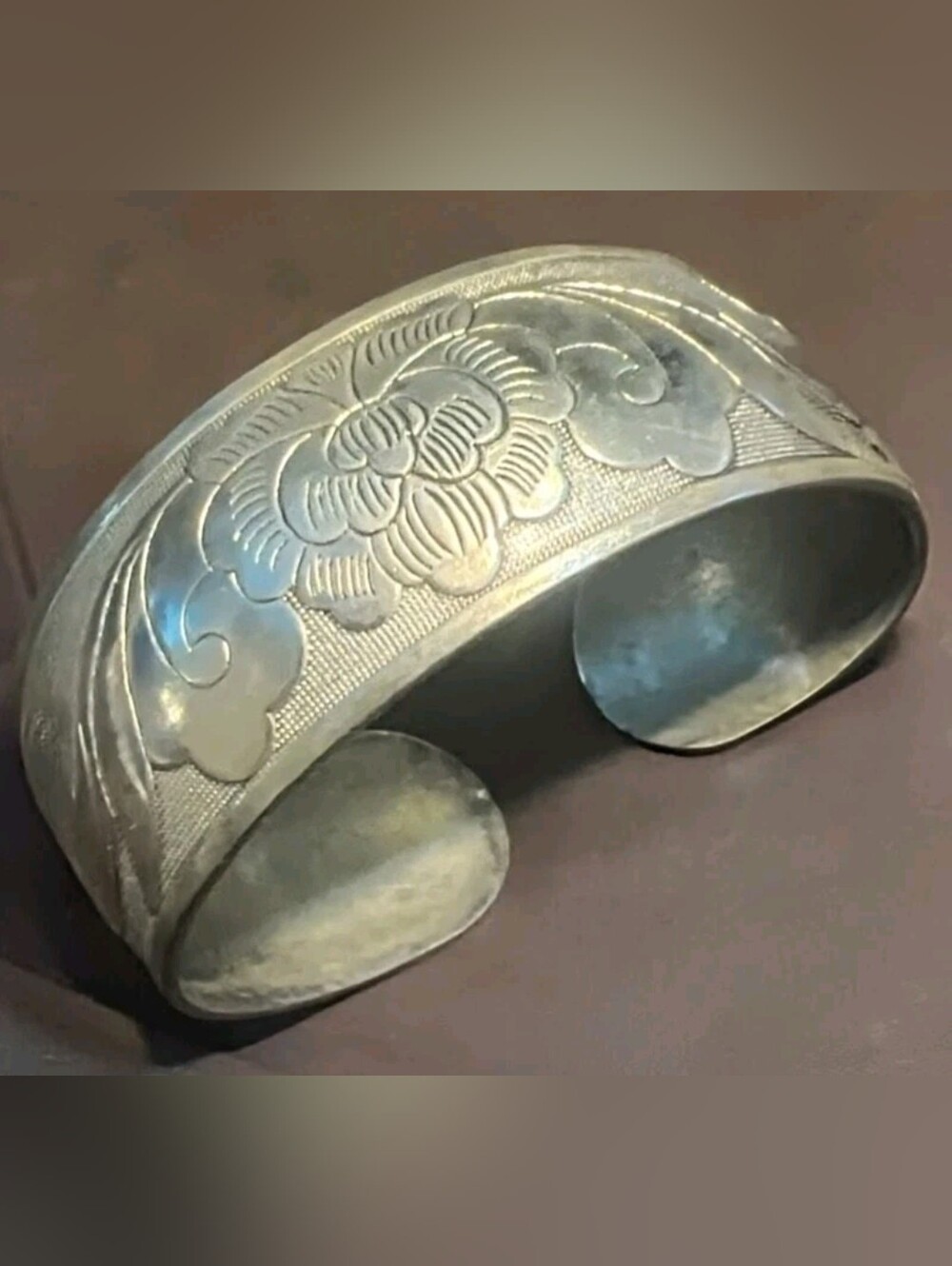 Chinese Silver Cuff Bracelet Zuyin Mark Wide 24mm Hand Engraved Vintage 35g